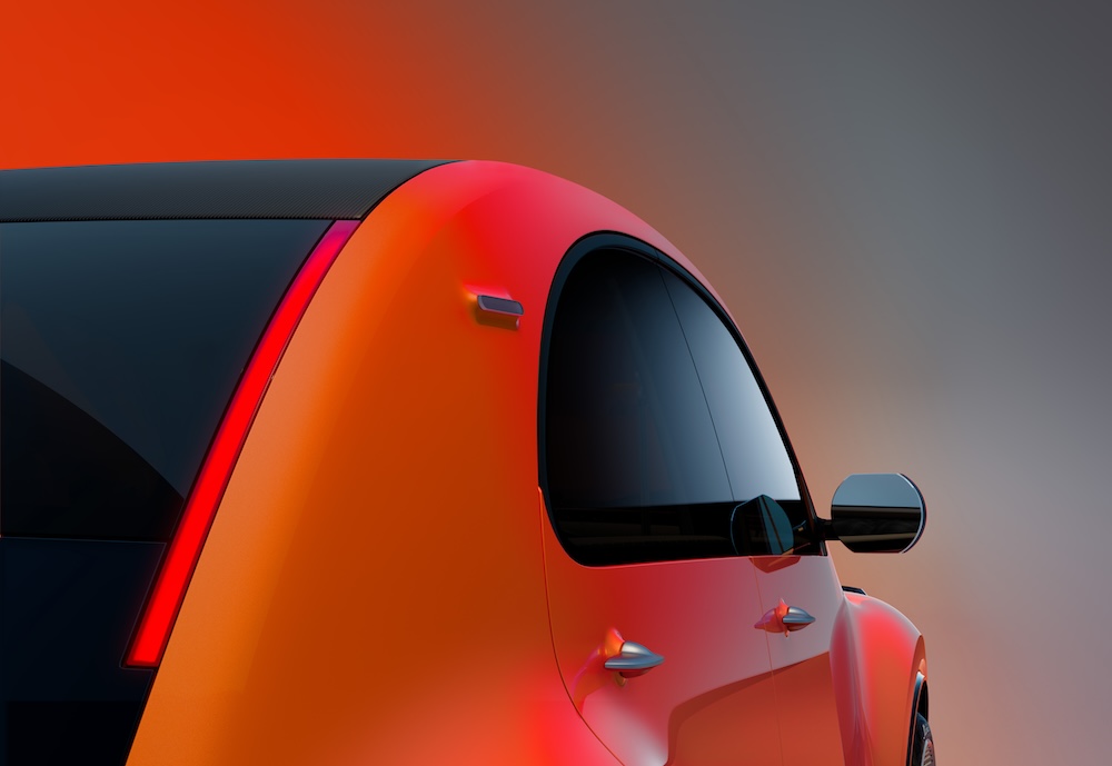 Détail latéral noir et orange du Citroën 2CV concept