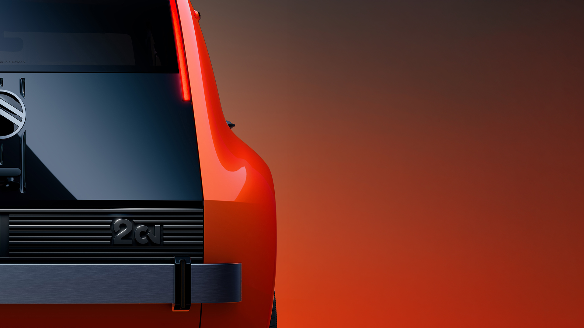 Heckansicht des Citroën 2 CV concept mit vertikalem Rücklicht und 2CV Schriftzug