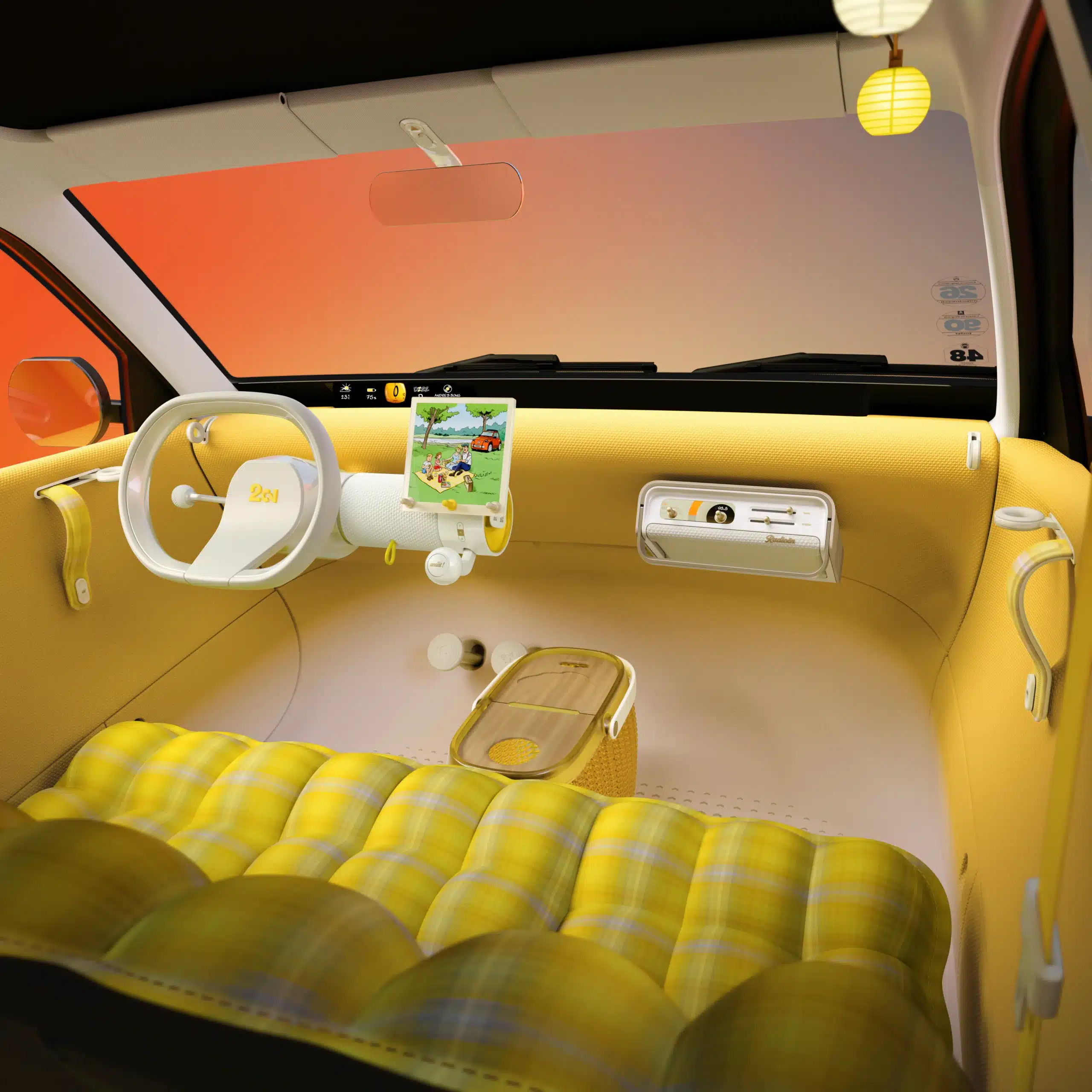Citroën 2 CV concept interior with quilted yellow upholstery