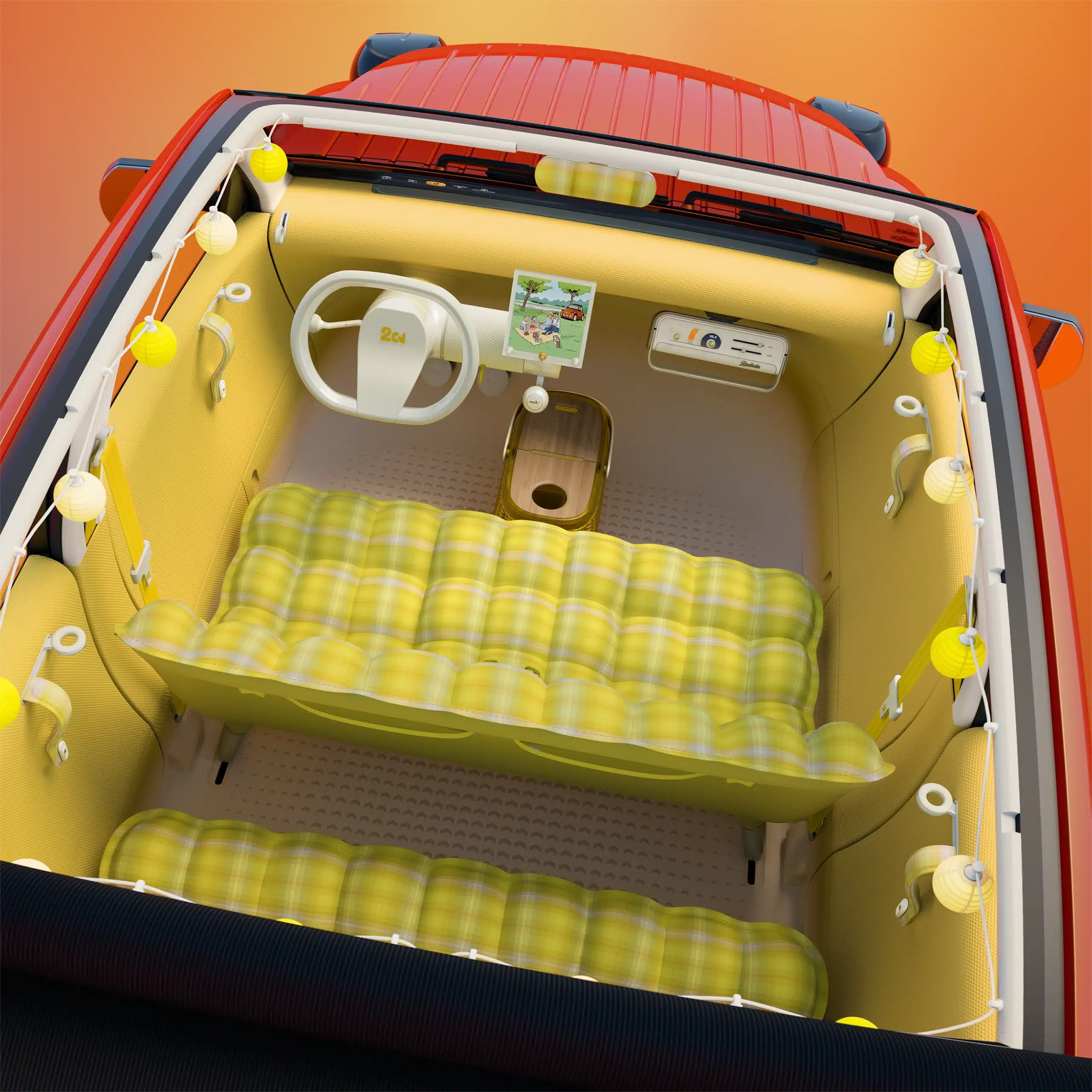 Citroën 2 CV concept interior with quilted yellow upholstery